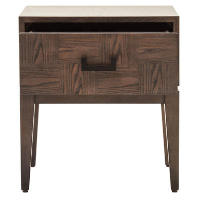 Antique Grey 1-Drawer Side Table with Wooden Legs and Black Metal Handle