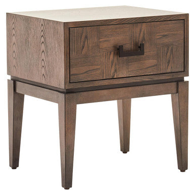 Antique Grey 1-Drawer Side Table with Wooden Legs and Black Metal Handle