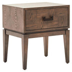 Antique Grey 1-Drawer Side Table with Wooden Legs and Black Metal Handle