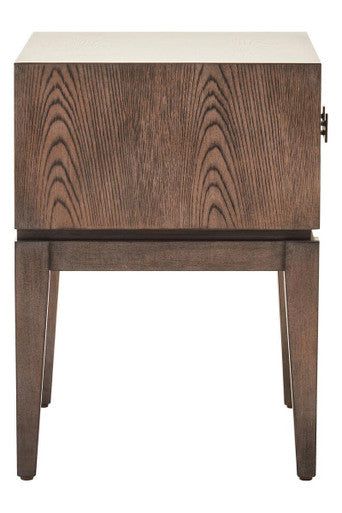 Antique Grey 1-Drawer Side Table with Wooden Legs and Black Metal Handle