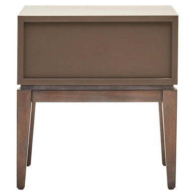 Antique Grey 1-Drawer Side Table with Wooden Legs and Black Metal Handle