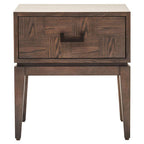 Antique Grey 1-Drawer Side Table with Wooden Legs and Black Metal Handle