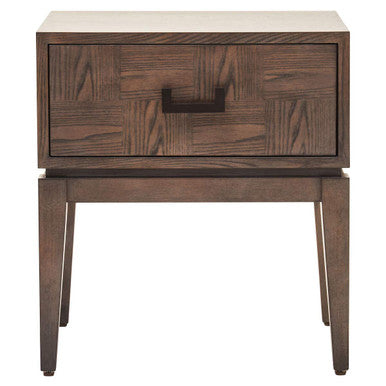 Antique Grey 1-Drawer Side Table with Wooden Legs and Black Metal Handle