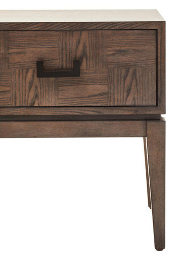 Antique Grey 1-Drawer Side Table with Wooden Legs and Black Metal Handle