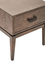 Antique Grey 1-Drawer Side Table with Wooden Legs and Black Metal Handle