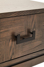 Antique Grey 1-Drawer Side Table with Wooden Legs and Black Metal Handle