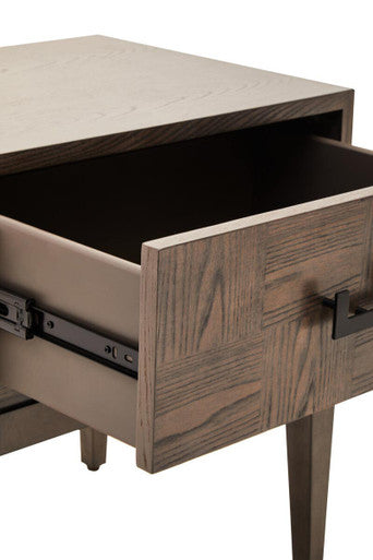 Antique Grey 1-Drawer Side Table with Wooden Legs and Black Metal Handle