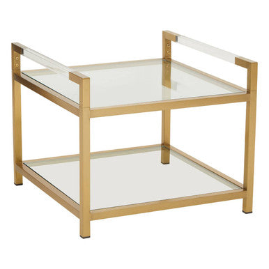 Matte Gold End Table with Clear Glass Top