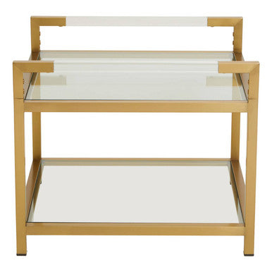 Matte Gold End Table with Clear Glass Top