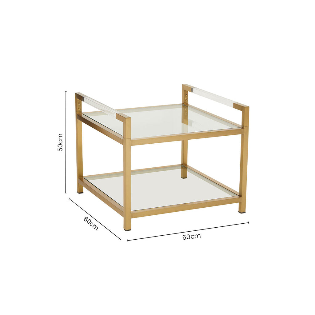 Matte Gold End Table with Clear Glass Top