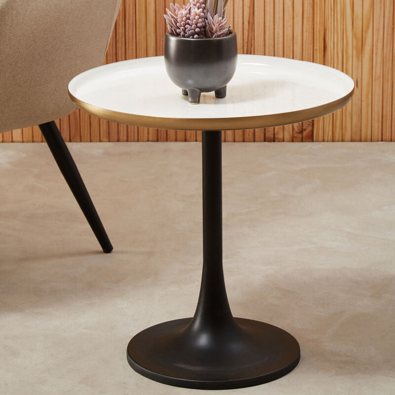 White Marble Side Table With Column Base
