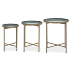 Set of 3 Grey Enamel Top Nesting Side Tables with Gold Finish X-Base Legs
