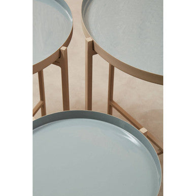 Set of 3 Grey Enamel Top Nesting Side Tables with Gold Finish X-Base Legs