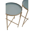 Set of 3 Grey Enamel Top Nesting Side Tables with Gold Finish X-Base Legs