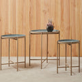 Set of 3 Grey Enamel Top Nesting Side Tables with Gold Finish X-Base Legs
