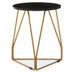 Black Marble Top Side Table with Gold Finish Geometric Sledge Base