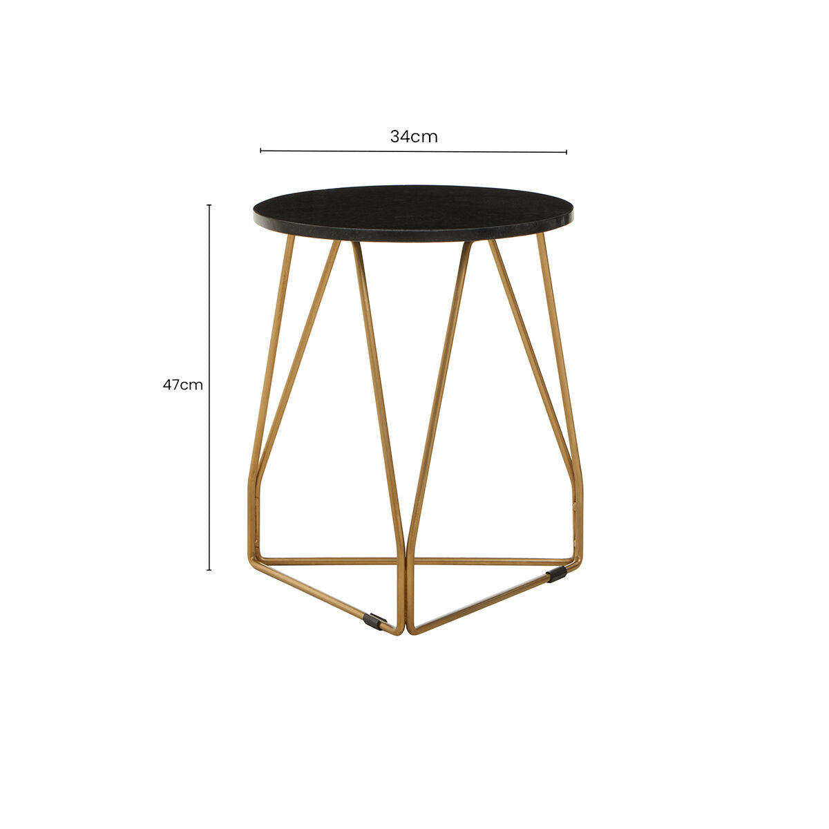 Black Marble Top Side Table with Gold Finish Geometric Sledge Base