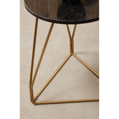 Black Marble Top Side Table with Gold Finish Geometric Sledge Base