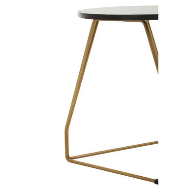 Black Marble Top Side Table with Gold Finish Geometric Sledge Base