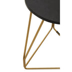 Black Marble Top Side Table with Gold Finish Geometric Sledge Base