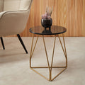 Black Marble Top Side Table with Gold Finish Geometric Sledge Base