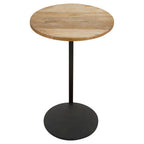 Natural Round Wooden Top C-Shaped Side Table Black Metal Base