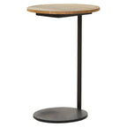 Natural Round Wooden Top C-Shaped Side Table Black Metal Base