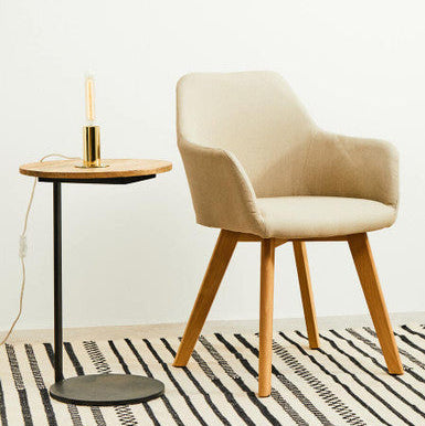 Natural Round Wooden Top C-Shaped Side Table Black Metal Base