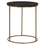 Black and Gold Striped Acacia Wood Round Coffee Table with Interconnected Metal Legs