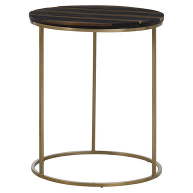 Black and Gold Striped Acacia Wood Round Coffee Table with Interconnected Metal Legs
