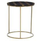 Black and Gold Striped Acacia Wood Round Coffee Table with Interconnected Metal Legs
