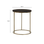 Black and Gold Striped Acacia Wood Round Coffee Table with Interconnected Metal Legs