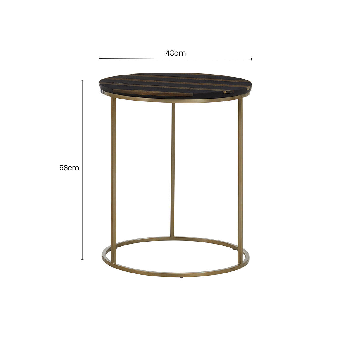 Black and Gold Striped Acacia Wood Round Coffee Table with Interconnected Metal Legs