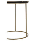 Black and Gold Striped Acacia Wood Round Coffee Table with Interconnected Metal Legs