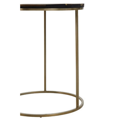 Black and Gold Striped Acacia Wood Round Coffee Table with Interconnected Metal Legs