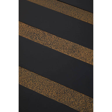 Black and Gold Striped Acacia Wood Round Coffee Table with Interconnected Metal Legs