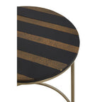 Black and Gold Striped Acacia Wood Round Coffee Table with Interconnected Metal Legs