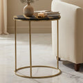 Black and Gold Striped Acacia Wood Round Coffee Table with Interconnected Metal Legs