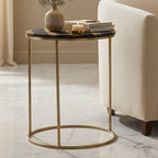 Black and Gold Striped Acacia Wood Round Coffee Table with Interconnected Metal Legs