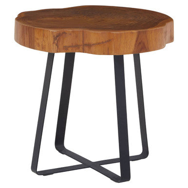 Natural Teak Wood Live Edge Side Table with Black Finish Legs