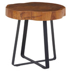 Natural Teak Wood Live Edge Side Table with Black Finish Legs