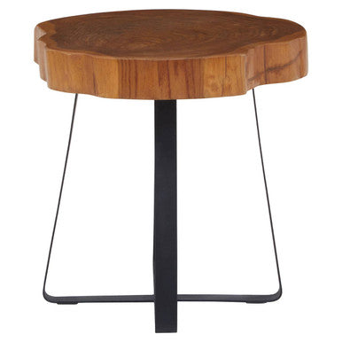 Natural Teak Wood Live Edge Side Table with Black Finish Legs