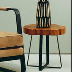 Natural Teak Wood Live Edge Side Table with Black Finish Legs