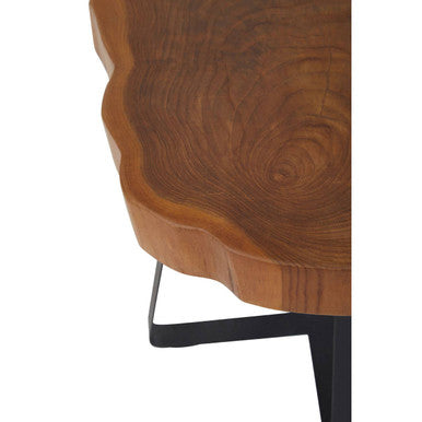 Natural Teak Wood Live Edge Side Table with Black Finish Legs