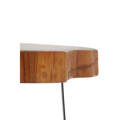 Natural Teak Wood Live Edge Side Table with Black Finish Legs
