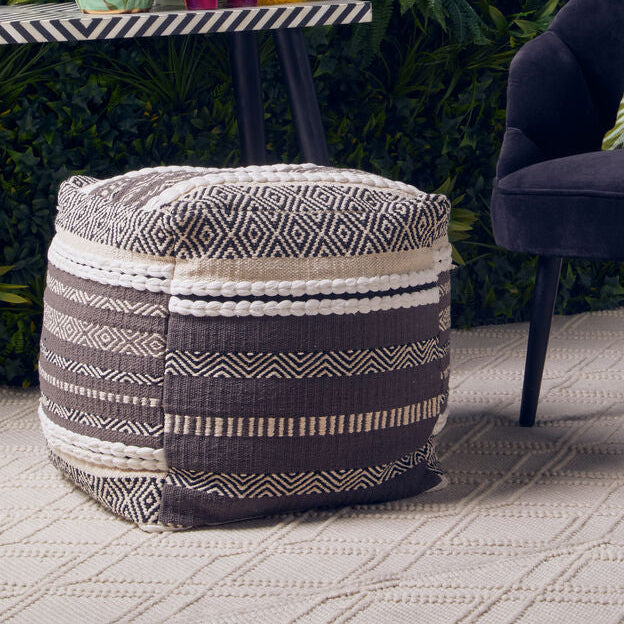 Grey and White Pouffe