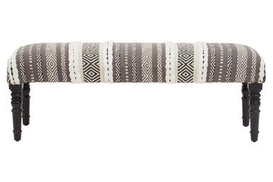 Grey and White Textured Fabric Bench