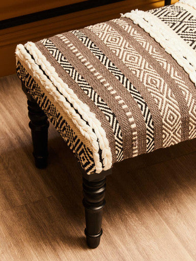 Grey and White Textured Fabric Bench