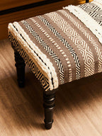 Grey and White Textured Fabric Bench