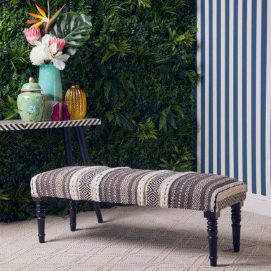 Grey and White Textured Fabric Bench